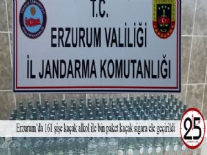 Erzurum'da 161 şişe kaçak alkol ile bin paket kaçak sigara ele geçirildi