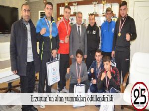 Erzurum'un altın yumrukları ödüllendirildi