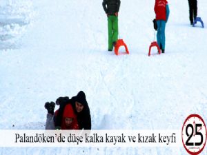 Palandöken'de düşe kalka kayak ve kızak keyfi