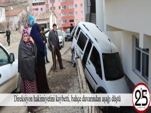 Direksiyon hakimiyetini kaybetti, bahçe duvarından aşağı düştü