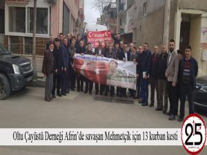 Oltu Çayüstü Derneği Afrinde savaşan Mehmetçik için 13 kurban kesti