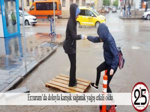 Erzurumda doluyla karışık sağanak yağış etkili oldu