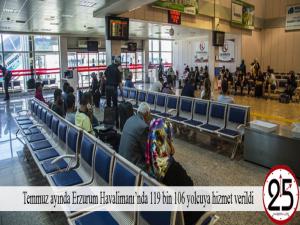 Temmuz ayında Erzurum Havalimanında 119 bin 106 yolcuya hizmet verildi