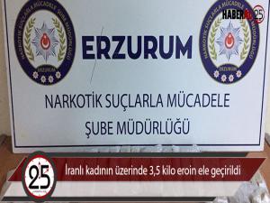 Erzurumda İranlı kadının üzerinde 3,5 kilo eroin ele geçirildi