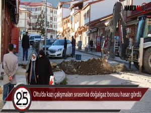 Oltuda kazı çalışmaları sırasında doğalgaz borusu hasar gördü