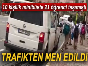 21 öğrenci taşıyan okul servisi trafikten men edildi